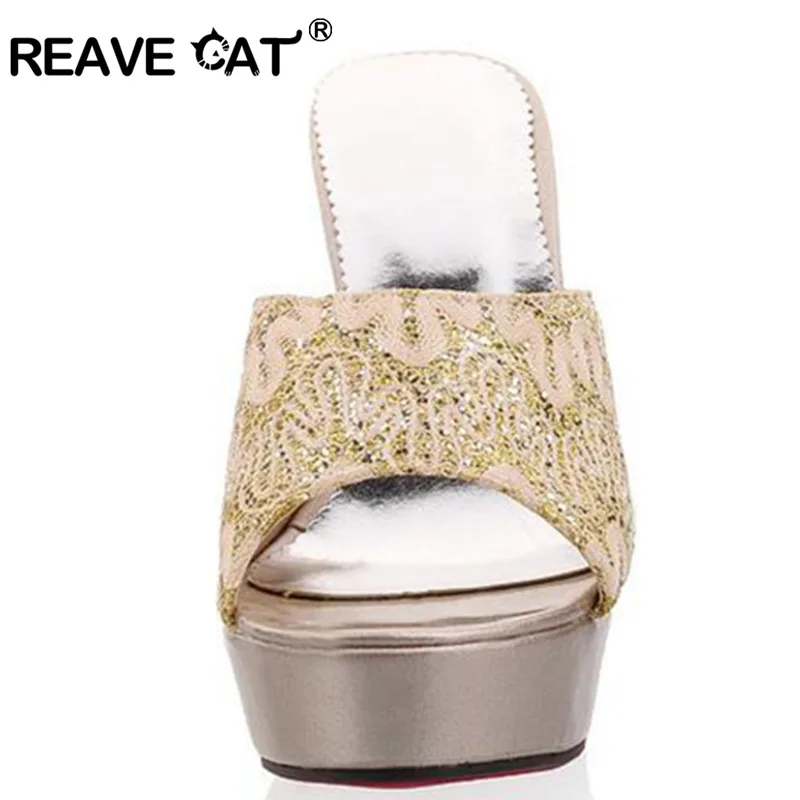 Reave Cat/большой размер 32-43 бренд с открытым носком Для женщин Обувь на высоком каблуке Вьетнамки пикантные элегантные модные расшитые блестками летние сандалии ql4260