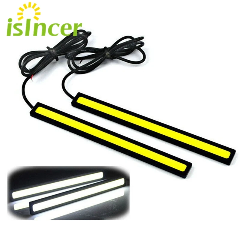 

4 Pieces Car Working Lights 12V COB LED DRL Driving Daytime Running Lights Strip COB LED DRL Bar Stripes Panel 17cm Aluminum