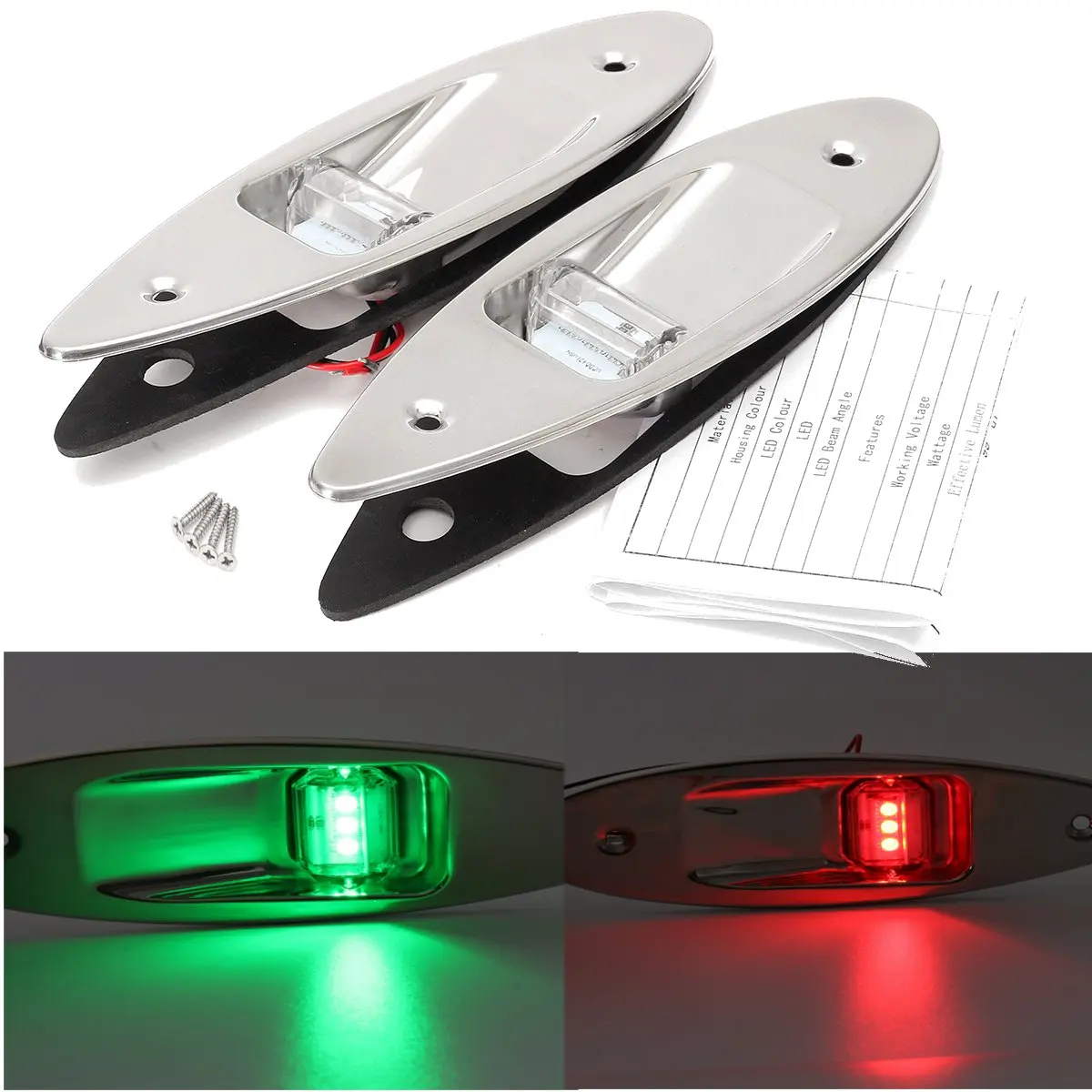 

1 Pair Red & Green 12V LED Navigation Lights Boat Marine Vertical Mount Yacht Indicator Sailing Signal Light Lamp Side Marker