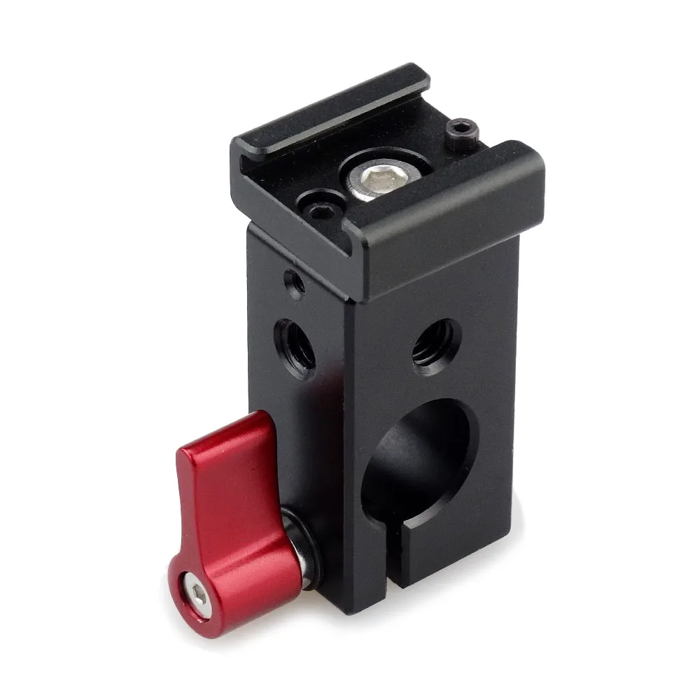 cheap ACCSTORE 15mm Rod Clamp Rail Adapter with Cold Shoe for DSLR Camera 15mm Rail Rod Support System Camera Rig( Red Knob) 217
