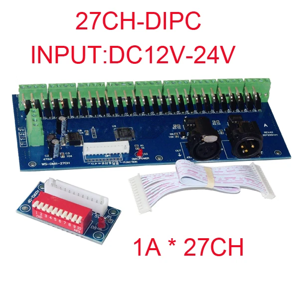 Лучшая цена 1 шт. DMX-27CH-DIPC светодиодного декодера DMX512 РЛ 3 P DC12V-24V 1A * 27CH выключатели