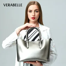 VERABELLE alta calidad superior de cuero de vaca de split-mango bolso de gran capacidad de las mujeres compuesto brillante bolsa de asas casual femenina conjunto
