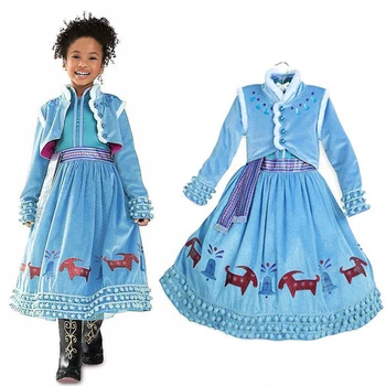 

Elsa Dresses for Girls Princess Dess Anna Elsa Cosplay Kids Costume Snow Printed Party Dress Vestidos Children Girls Clothing