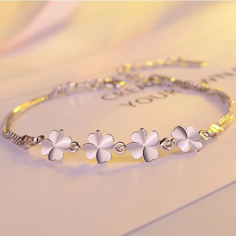 

KOFSAC New Trendy 925 Sterling Silver Bracelets For Women Wedding Party Charming Four Clover Bangles Female Fine Jewelry Gifts