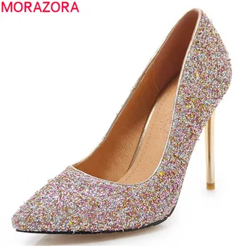 

MORAZORA 2019 big size 46 women pumps shallow pointed toe spring summer shoes sexy super high heels party wedding shoes woman