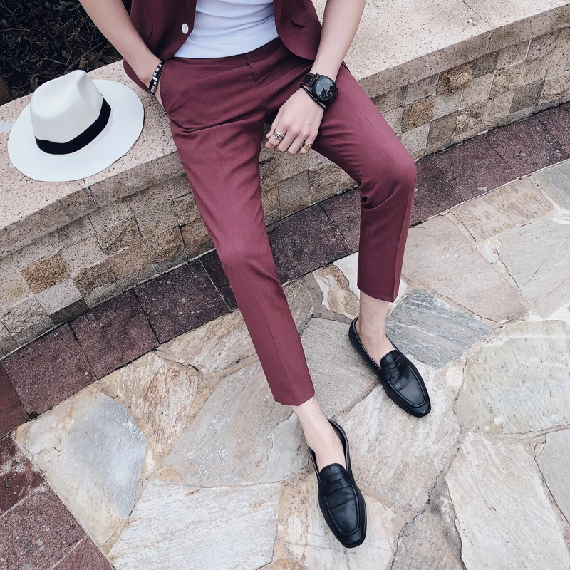2018 New England Anti-wrinkle Korean Pure Color Casual Trousers Fashion Personality Classic Influx Men's Nightclub Hair Stylist