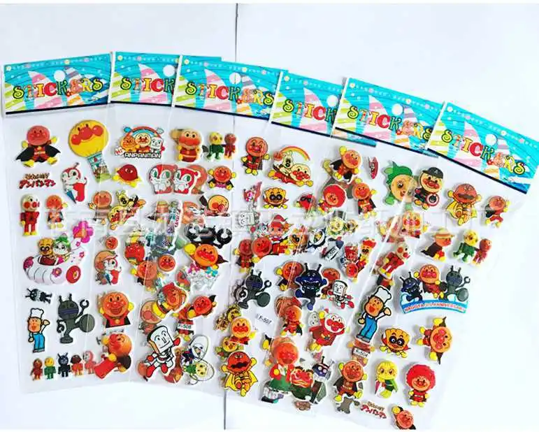 200 листов/лот Мультяшные 3D ПВХ клейкие наклейки Anpanman 17*7 см детский призовой