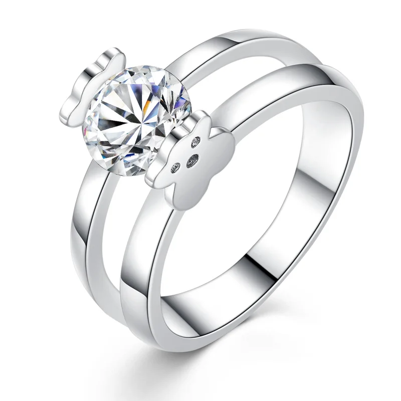 

KobitAce wedding engagement rings for women Cute Bear Cubic Zircon wedding party big fashion silver bear Ladies Rings Jewelry