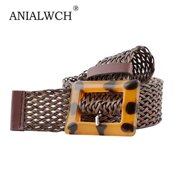 

110x3.8cm Woven Belt Leather woman's Straps Female Belts Wide Girdle Brown Vintage Fashion Brand Wide Belt Ceinture Femme N001