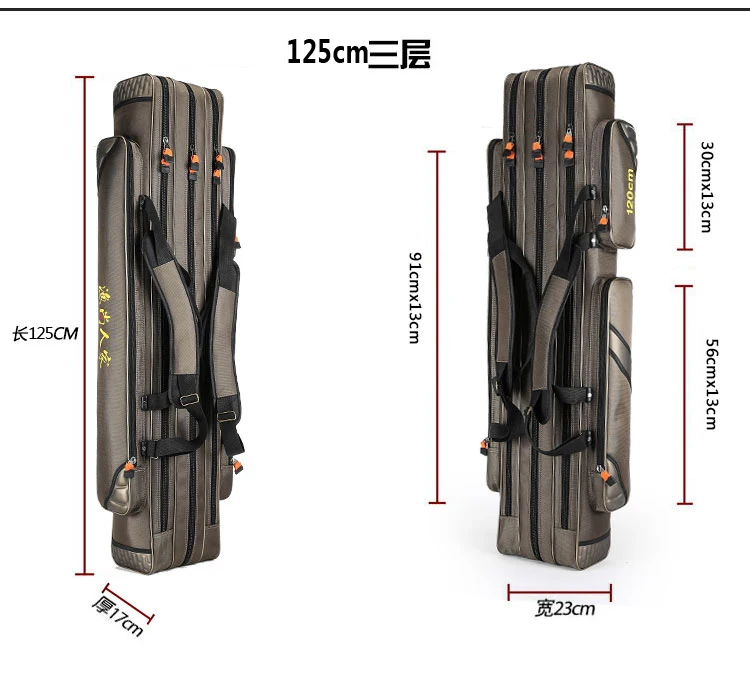 

2018 Outdoor 3 layer Fishing Bags 125cm Waterproof fishing tackle bag fishing rod bag pole bags with free 200M fishing line