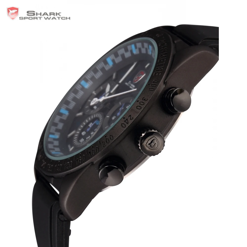Акула черный синий марка спортивные часы 6 руки авто дата день показать военные часы мужские наручные часы кварцевые часы спорт / SH275