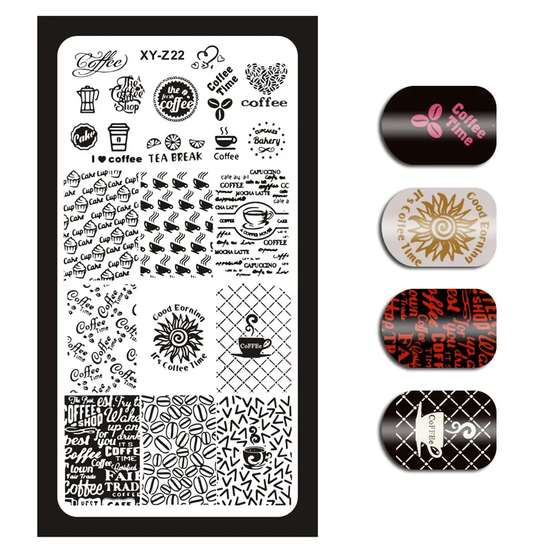 1 шт Кофе и чай кекс дизайн ногтей шаблон для печати прямоугольник качество штамповка лак маникюрный шаблон ногти штамп трафареты