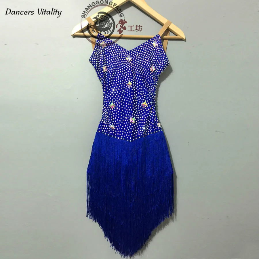 10 colors Latin Tassel Dance Skirt Lady Diamonds Stage Competition