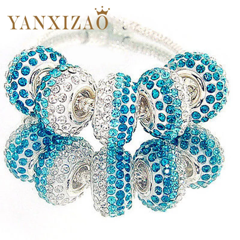 Yanxizao 5 шт. Бусины Fit Pandora Подвески Браслеты Градиент Синий Кристалл Бижутерия с