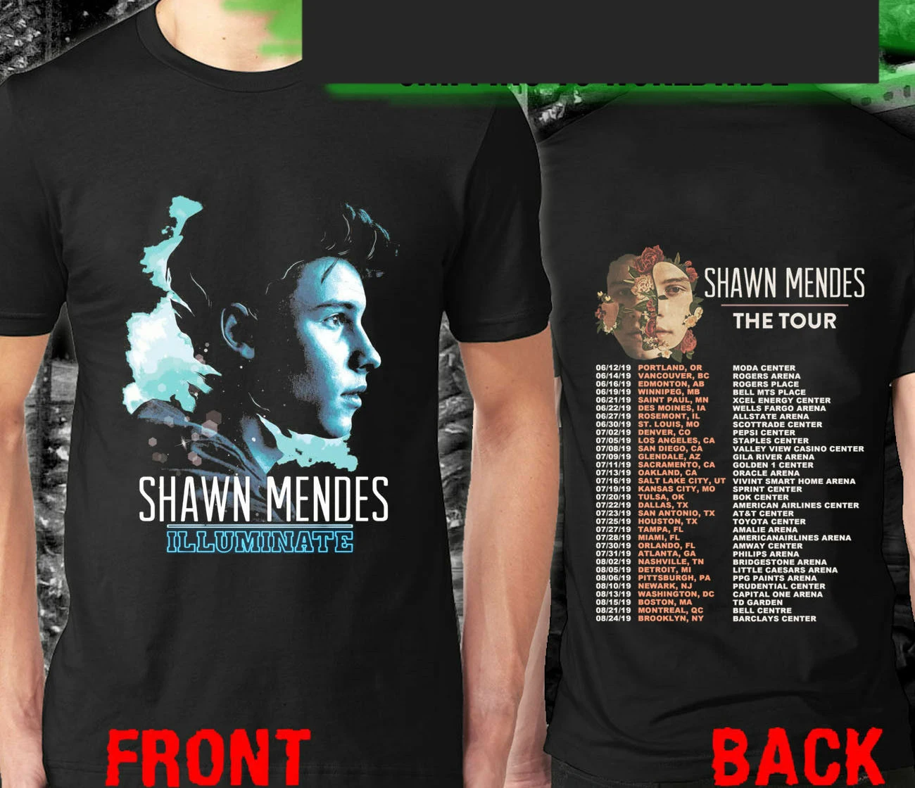 Новинка футболка с принтом SHAWN MENDES для концерта дата 2019 года 1 Летняя короткая
