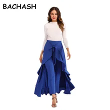 BACHASH длинная юбка пол длина Дамы высокая талия юбки для женщин для неоновый желтый черный Saias Longa Femininas Формальные Jupe Femme
