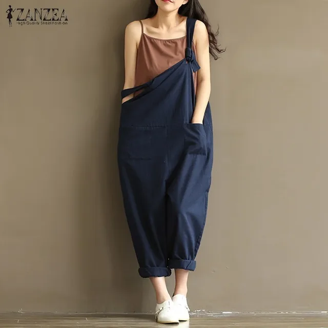 2018 Summer Autumn ZANZEA Rompers Womens Jumpsuits Vintage Sleeveless Backless Casual Loose Solid Overalls Strapless Paysuits 1