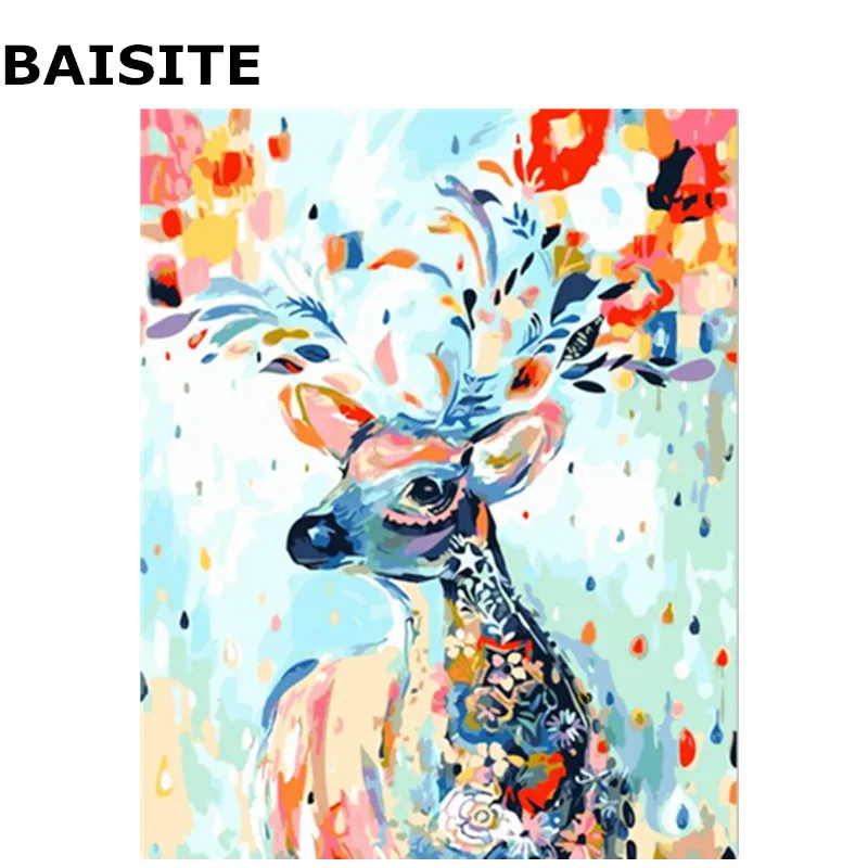 

BAISITE Abstract Colorful Deer Frameless DIY Painting By Numbers Handpainted Oil Painting On Canvas Home Decor Unique Gift E471