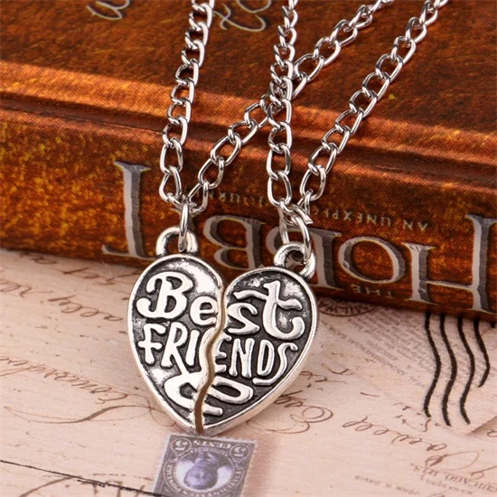 Bespmosp 2 шт. лучшие друзья навсегда BFF головоломка ключ замок сердце ожерелье подвеска дружба полосы шаблон массивные ювелирные изделия колье - Окраска металла: Best Friend