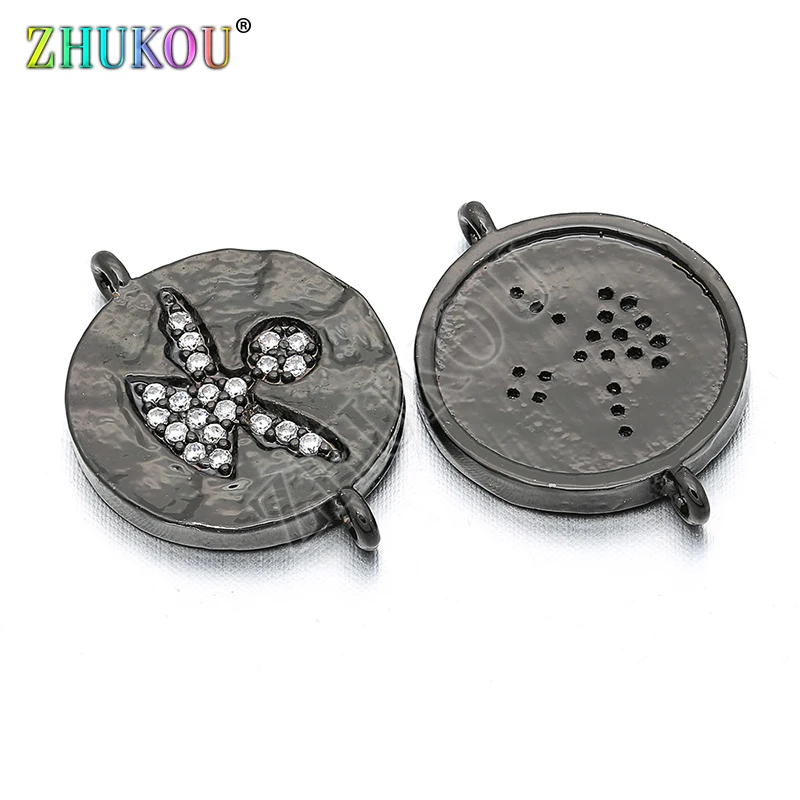 

14mm Brass Cubic Zirconia Round Shape Charms Connectors for Diy Jewelry Findings, Hole: 1mm, Model: VS101
