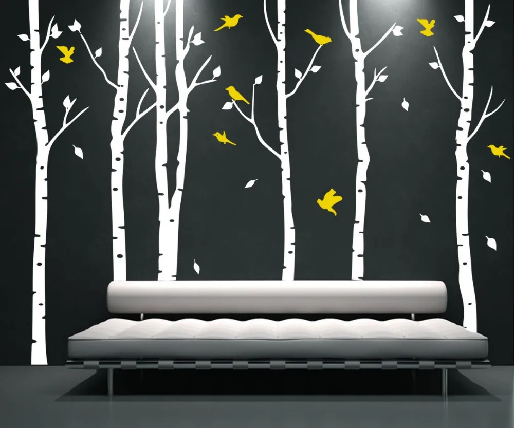 Big Size Xl 6 Trees And 11 Birds Tree Wall Sticker Bird Vinyl Wall