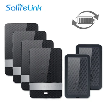 

New Self Powered Waterproof DoorBell Wireless No Battery Need EU/US/UK/AU Plug Cordless Ring Door Bell 2 Push Button 4 Receivers