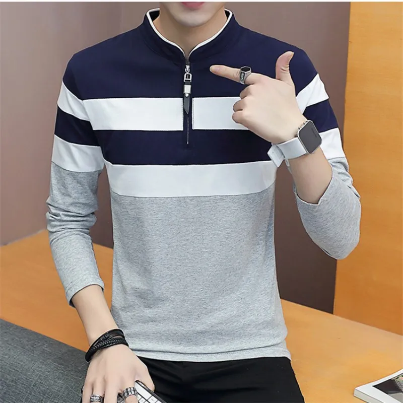 

New Polos Mens Brand Clothing Wide Stripe POLO Shirts Cotton Long Sleeve Polo Stand Collar Male Polo Shirt Men Casual Tops&Tees