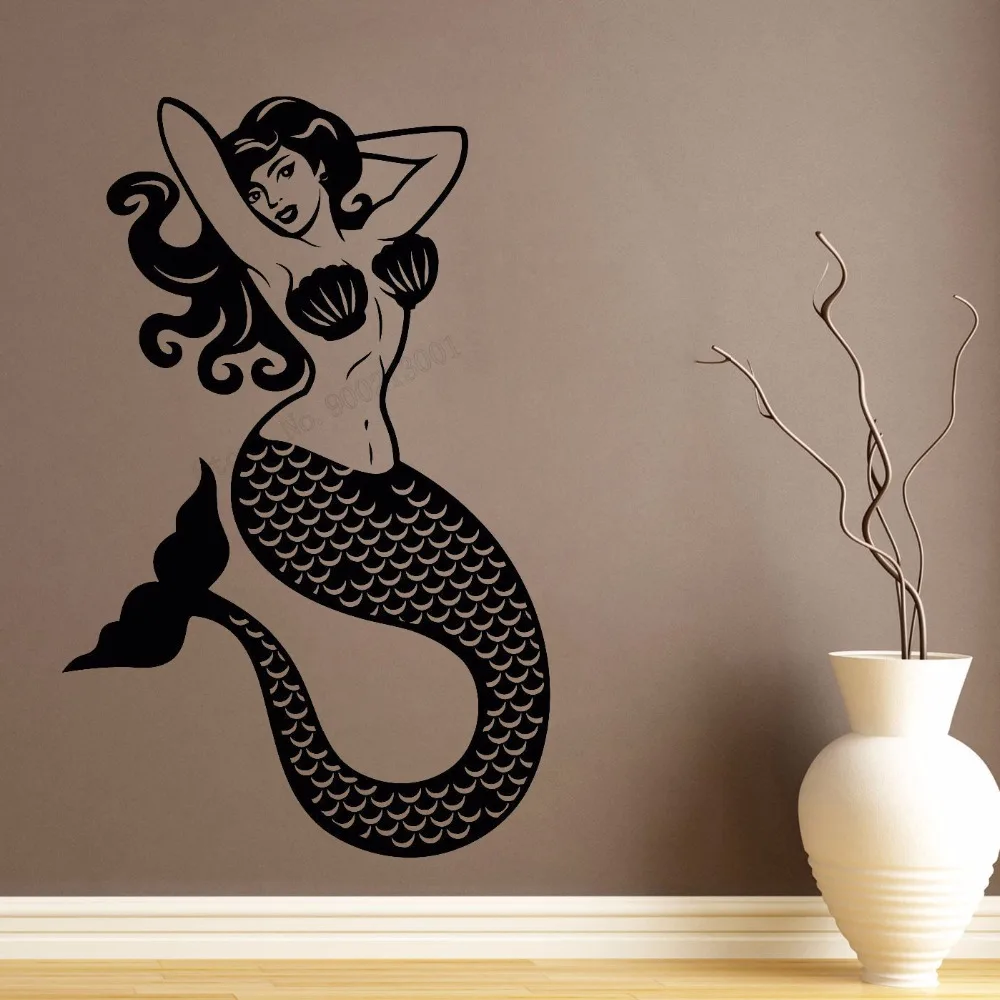 

Art Wall Sticker Sexy Mermaid Wall Decoration Beautiful Fashion Poster Vinyl Art Removeable Mural Pin Up Style Sticker LY115