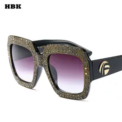 HBK Высокое качество негабаритных горный хрусталь Солнцезащитные очки для женщин Для женщин Брендовая Дизайнерская обувь 2018 роскошный Leopard