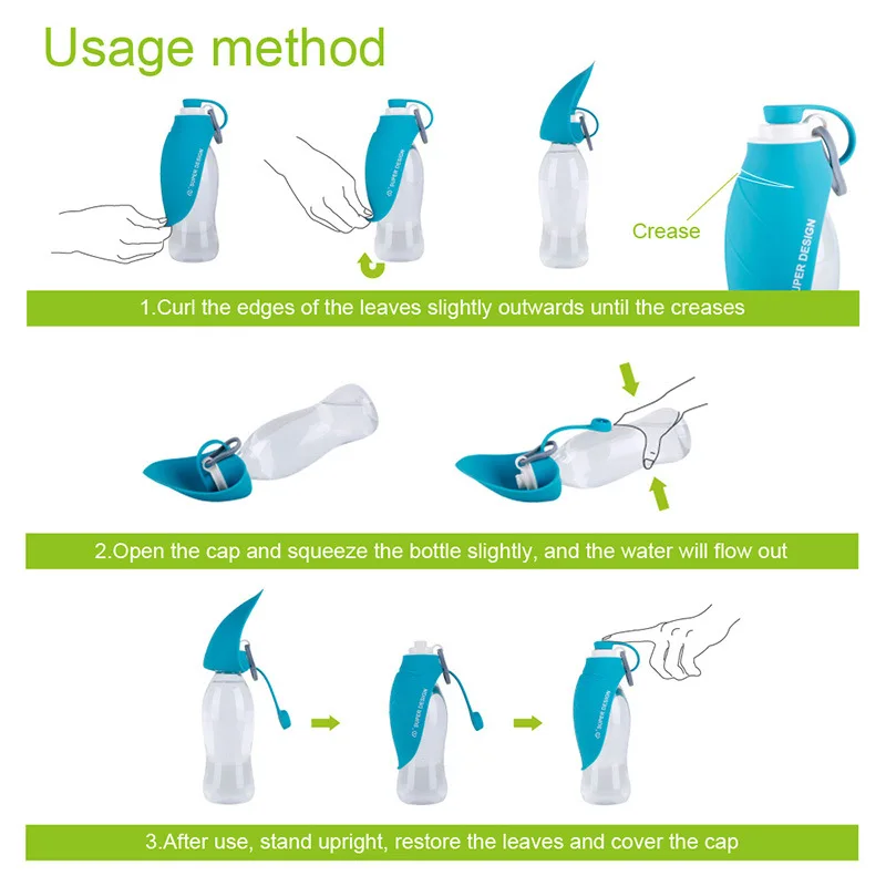 580 мл портативная бутылка для воды для собак, для прогулок, мягкий силиконовый лист, дорожная собачья миска, щенок, кошка, бутылка для питья, дозатор для воды для домашних животных