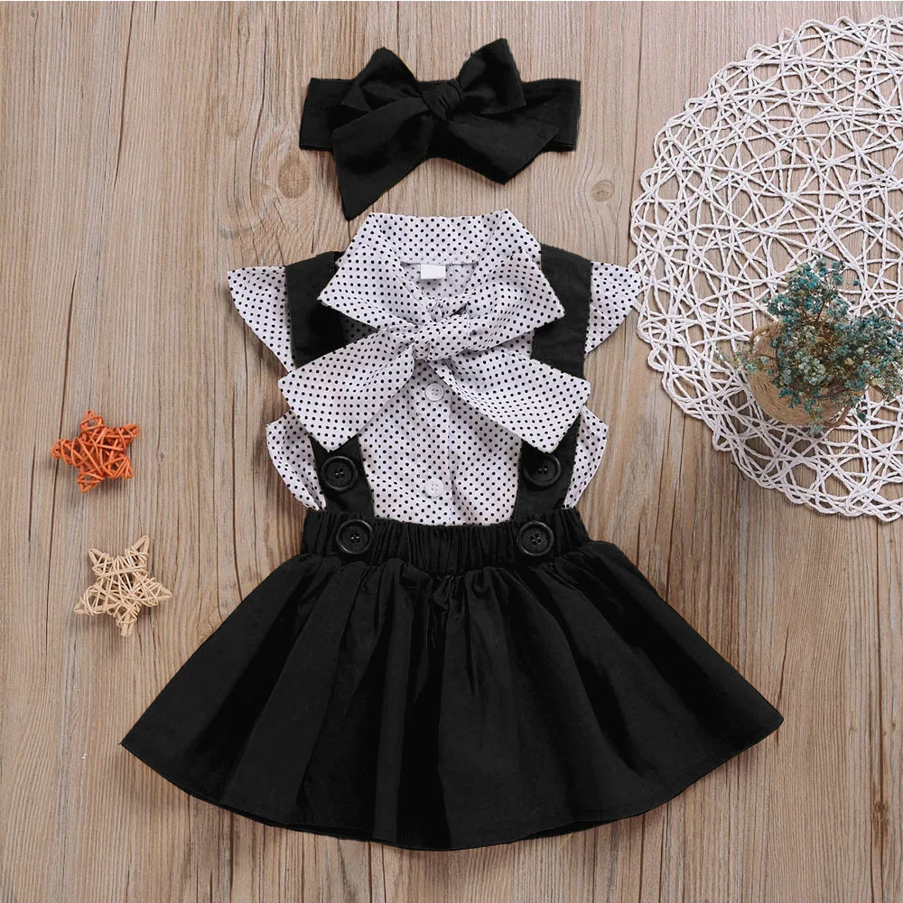 

Summer Kids Clothes Girls Sets 2Pcs Polka Dot Tops Suspender Skirt Headband 2019 New Fashion Toddler Baby Clothing Girl Set 1-7Y