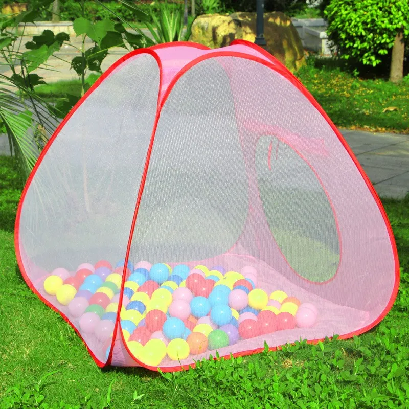 Foldable indoor  outdoor children's play house on three sides gauze spacious tent ocean ball pool toys parent-child interaction (4)