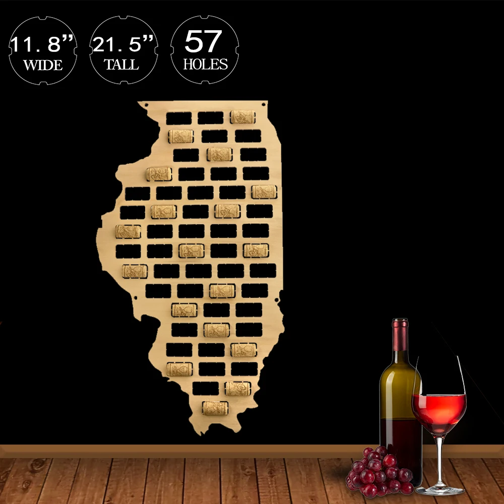 

Illinois State of USA Wine Cork Map Illinois State Sign Wooden Cutout Wall Art Deco Map Gift for Wine Lovers Collector Display