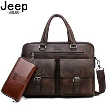 Мужской комплект портфель и кошелек jeep buluo, оранжевый портфель для ноутбука 13,3 д., кожаная сумка для офиса, деловой портфель для документов, сумка через плечо, все сезоны