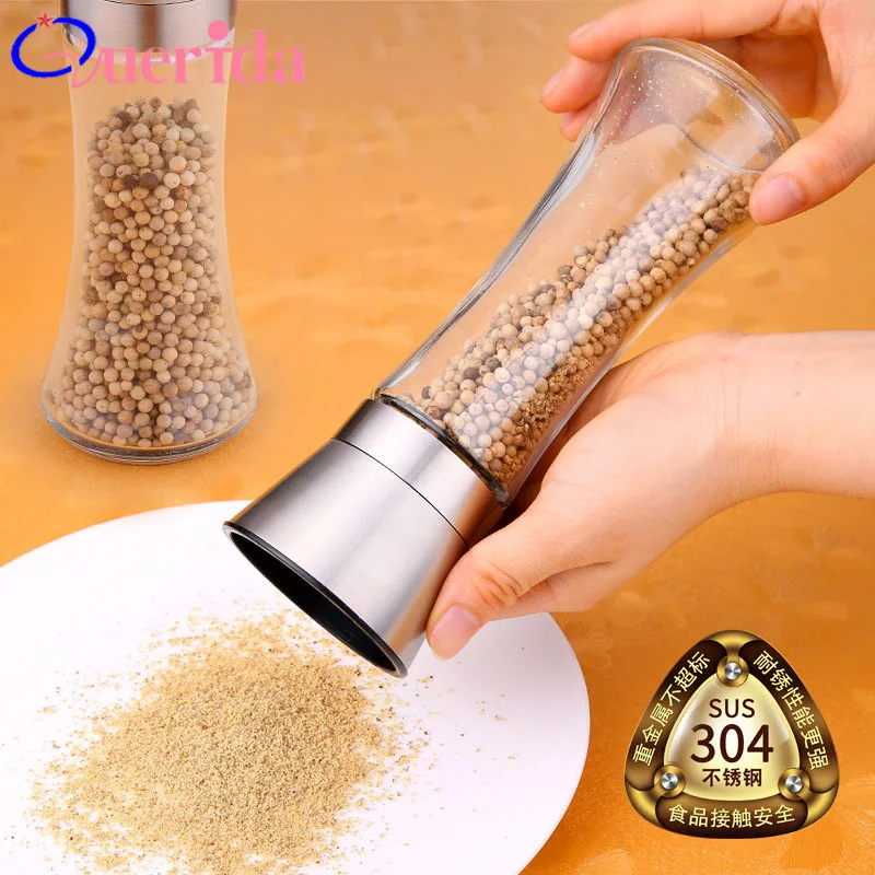 

Manual Pepper Grinder Mill Stainless Steel Glass Salt Herb Spice Accurately Adjustable Cooking BBQ Seasoning Mills Kitchen Tools