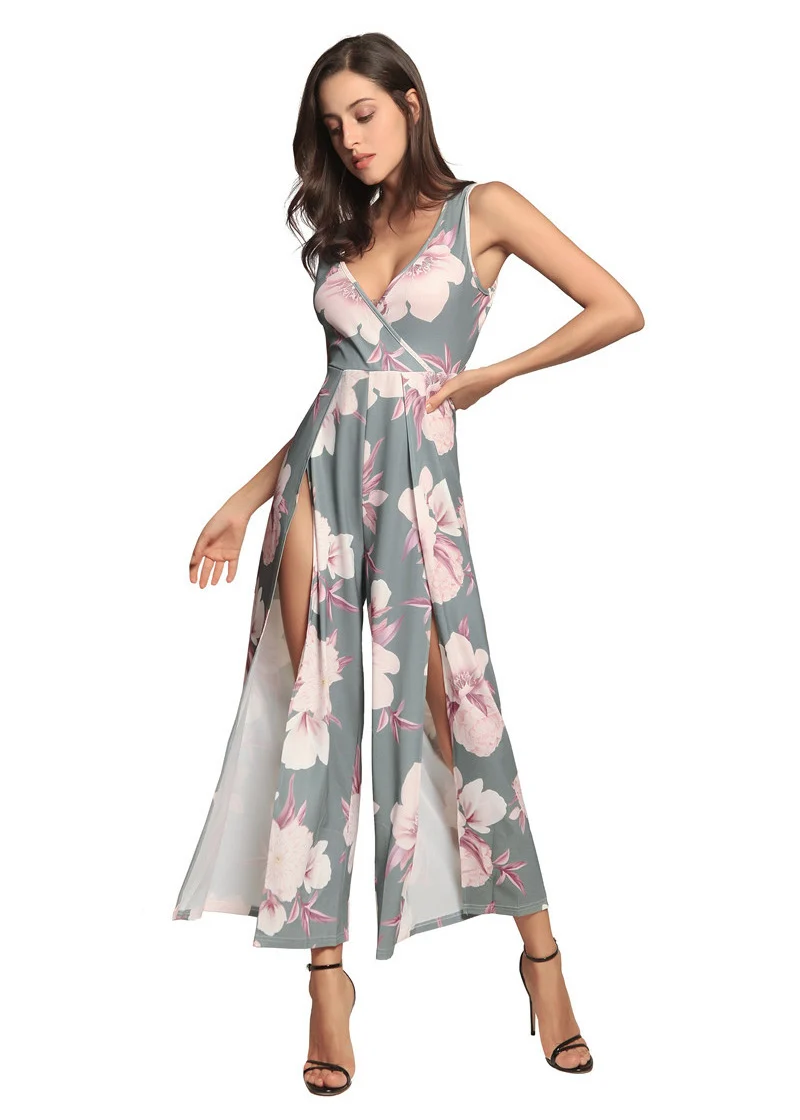 Gladiolus Hot Summer Jumpsuit Women 2019 V Neck Floral Print Split Long Pants Beach Sexy Jumpsuits 2019 Rompers Womens Jumpsuit (33)