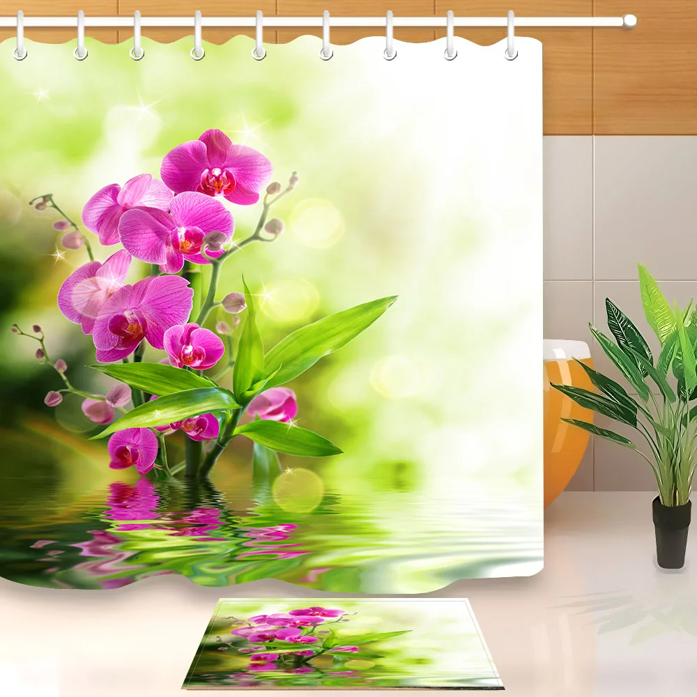 LB Орхидея и лист бамбука для спа на воде набор занавесок для душа растение и цветы Ванная комната Водонепроницаемая ткань для художественной ванной Декор