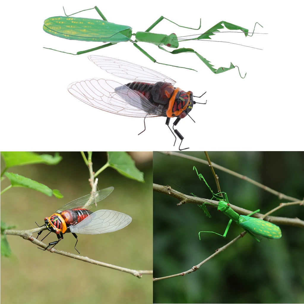 2pcs Lifelike Cicada Insect Figurines Garden Sculpture Home/Desktop/Tree Ornament