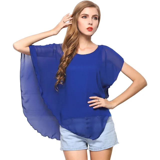 Women Summer Tops And Blouses 2018 Fashion Irregular Bat