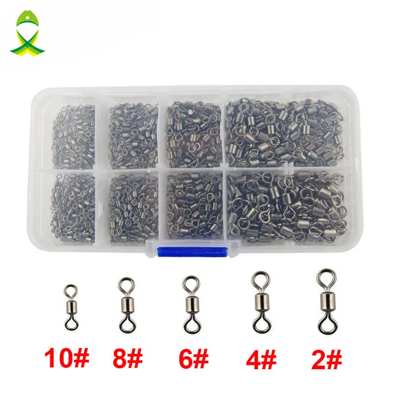 500 pcs/box Steel Fishing Swivels Interlock Rolling Swivel Fish Hook