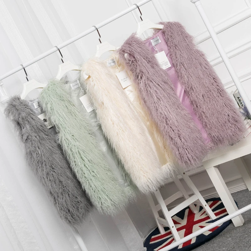 

MUMUZI Autumn Winter Fur Fringed Coat Women Ladies Gilet Colete Feminino Casual Waistcoat Female Sleeveless Cotton Vest Jacket