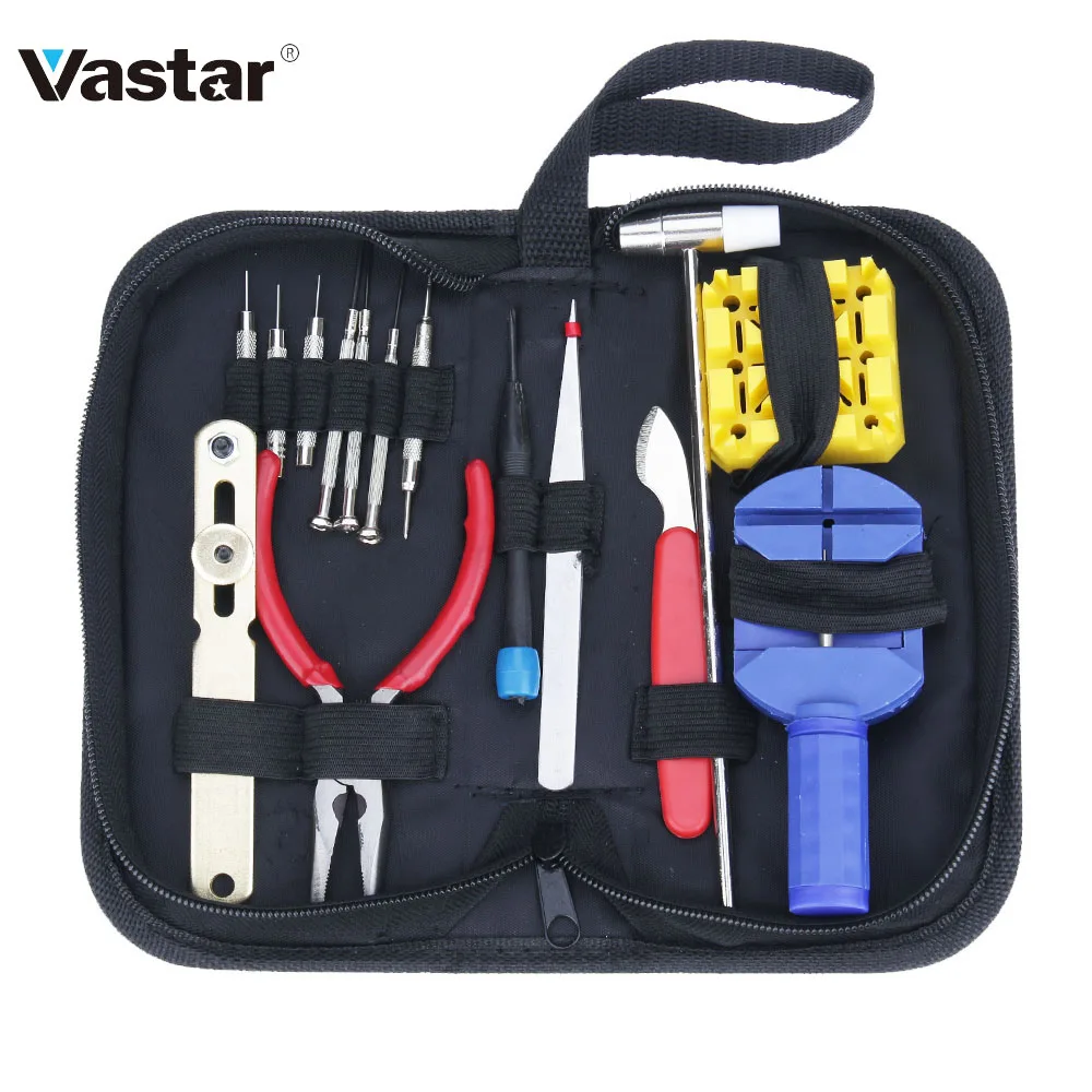 

Vastar 16 Pcs Watch Repair Tool Kit Metal Adjustment Set Band Case Opener Link Spring Bar Remover Watchmaker Tools For Watch