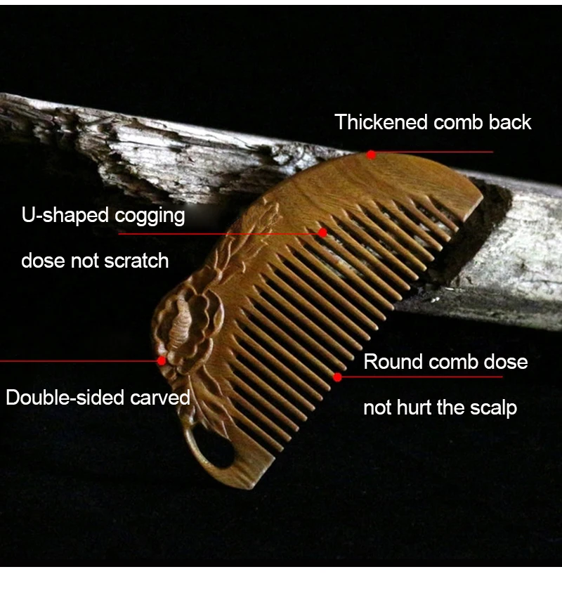 Китайское ремесло зеленый гребень из сандалового дерева пион двухсторонний резной деревянный гребень натуральный деревянный гребень для мамы подруги самостоятельно подарки