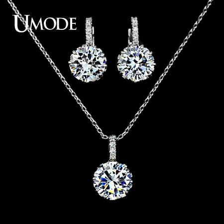 font b UMODE b font Rhodium plated Hearts Arrows AAA CZ Pendant Necklace font b