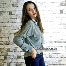 EQ new 100% silk women green plaid shirt lady loose blouses spring summer