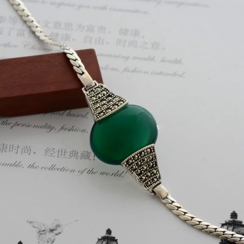 Серебряный браслет из натуральной 925 пробы для женщин, тайское серебро с красным гранатом, зеленый белый натуральный камень, хорошее ювелирное изделие
