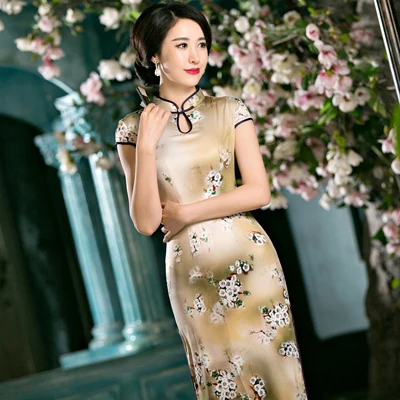 Брендовые новые синие китайские Женские Длинные атласные Cheongsam летние горячие продажи Qipao Цветочные Повседневные платья Размер S M L XL XXL 020809 - Цвет: Style 10