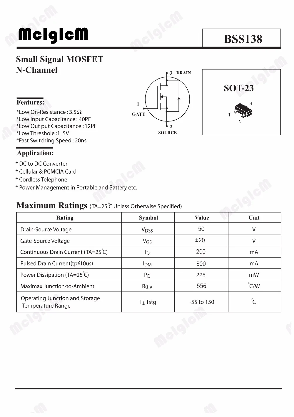 MCIGICM bss138 100 шт. N Channel 50V 220mA (Ta) 360mW поверхностное крепление SOT 23 3 SMD mosfet транзистор