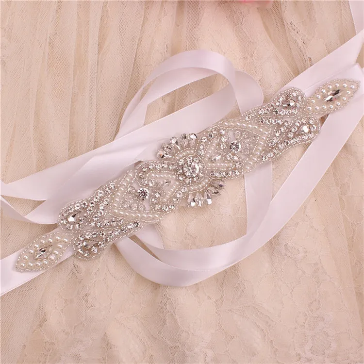 Кристальный пояс свадебный пояс алмазный пояс свадебный пояс жемчужный пояс - Цвет: white