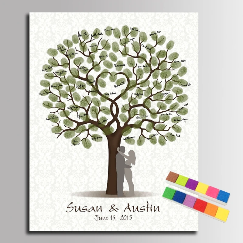 DIY Fingerprint Signature Canvas Painting Lover Under the Tree Wedding